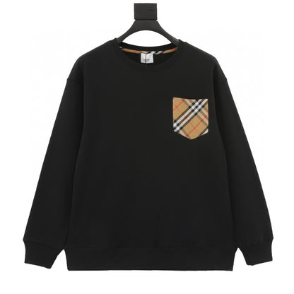 Burberry Plaid Pocket Splicing Crew Neck Sweatshirt