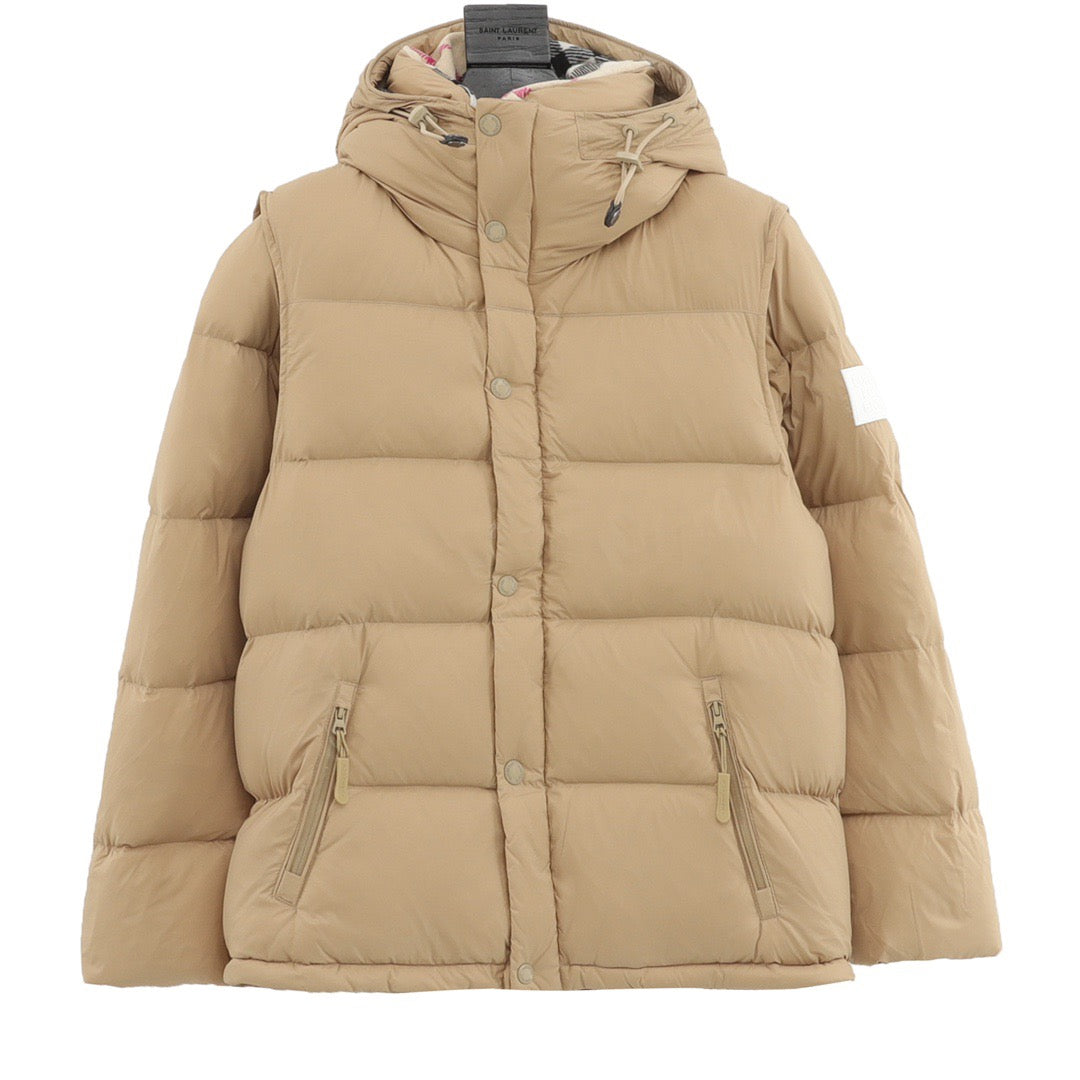 Burberry Quilted Nylon Down Hooded Jacket with Detachable Sleeves