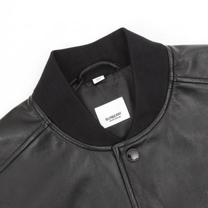 Burberry Logo Stand Collar Leather Bomber Jacket