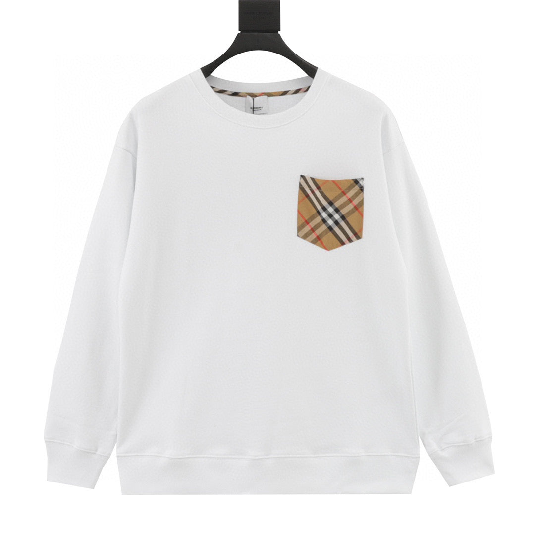 Burberry Plaid Pocket Splicing Crew Neck Sweatshirt